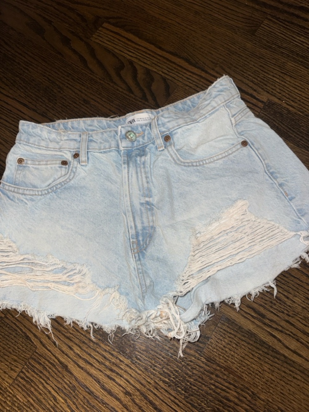 Zara Light Blue Distressed Denim Jean Shorts